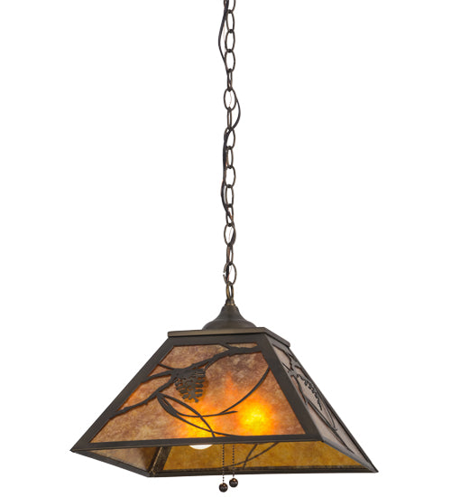 Meyda Lighting Whispering Pines 22" 2-Light Antique Copper Pendant Light With Amber Mica Shade Glass