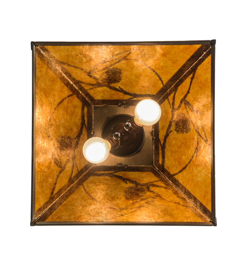 Meyda Lighting Whispering Pines 22" 2-Light Antique Copper Pendant Light With Amber Mica Shade Glass