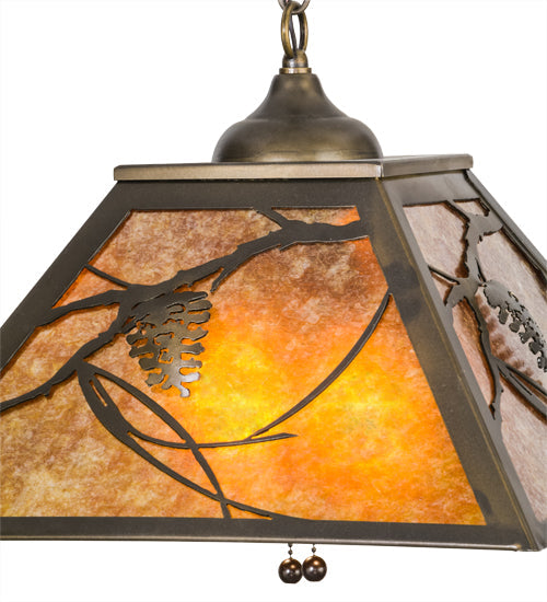 Meyda Lighting Whispering Pines 22" 2-Light Antique Copper Pendant Light With Amber Mica Shade Glass