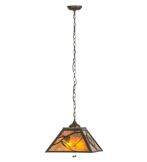 Meyda Lighting Whispering Pines 22" 2-Light Antique Copper Pendant Light With Amber Mica Shade Glass