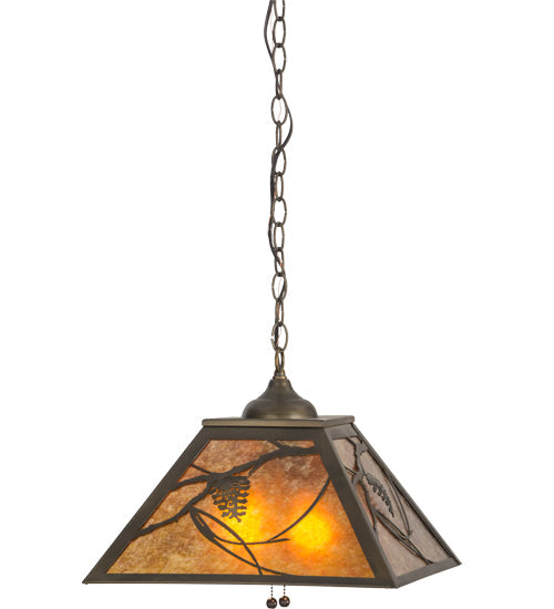 Meyda Lighting Whispering Pines 22" 2-Light Antique Copper Pendant Light With Amber Mica Shade Glass