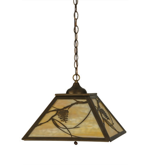 Meyda Lighting Whispering Pines 22" 2-Light Antique Copper Pendant Light With Beige Art Shade Glass