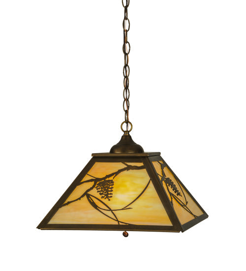 Meyda Lighting Whispering Pines 22" 2-Light Antique Copper Pendant Light With Beige Art Shade Glass