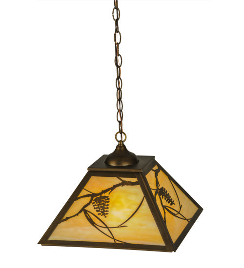 Meyda Lighting Whispering Pines 22" 2-Light Antique Copper Pendant Light With Beige Art Shade Glass