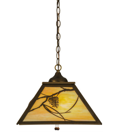 Meyda Lighting Whispering Pines 22" 2-Light Antique Copper Pendant Light With Beige Art Shade Glass
