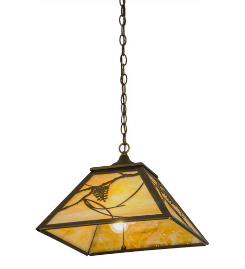 Meyda Lighting Whispering Pines 22" 2-Light Antique Copper Pendant Light With Beige Art Shade Glass