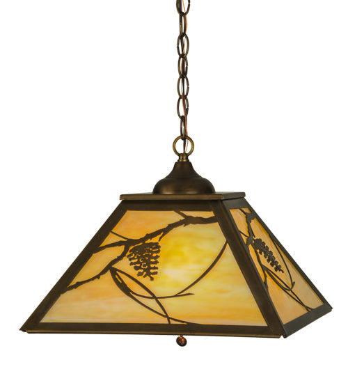 Meyda Lighting Whispering Pines 22" 2-Light Antique Copper Pendant Light With Beige Art Shade Glass