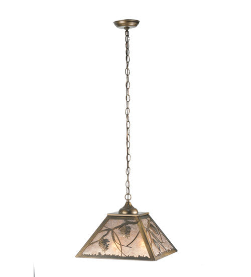 Meyda Lighting Whispering Pines 22" 2-Light Antique Copper Pendant Light With Silver Mica Shade Glass
