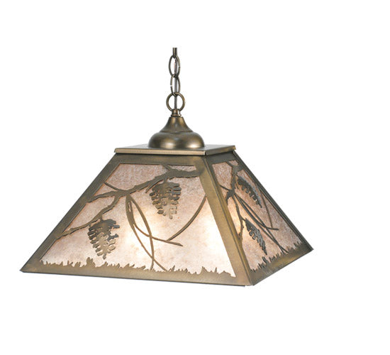 Meyda Lighting Whispering Pines 22" 2-Light Antique Copper Pendant Light With Silver Mica Shade Glass