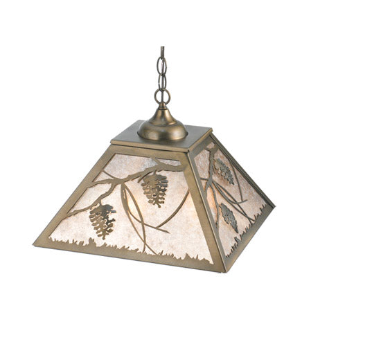 Meyda Lighting Whispering Pines 22" 2-Light Antique Copper Pendant Light With Silver Mica Shade Glass