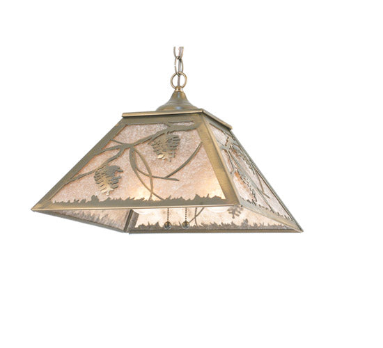 Meyda Lighting Whispering Pines 22" 2-Light Antique Copper Pendant Light With Silver Mica Shade Glass
