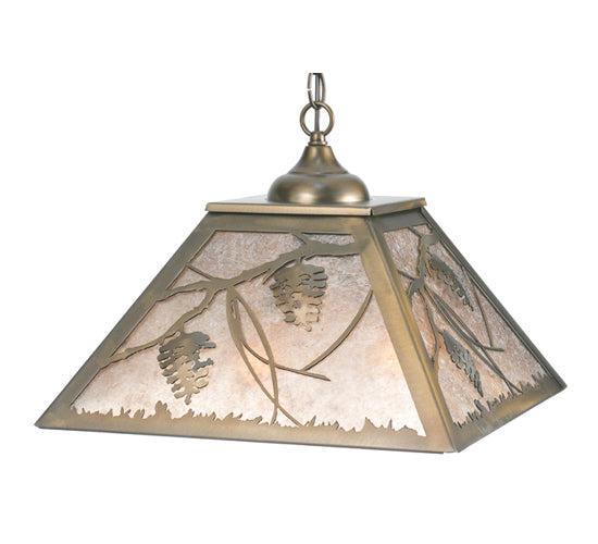 Meyda Lighting Whispering Pines 22" 2-Light Antique Copper Pendant Light With Silver Mica Shade Glass