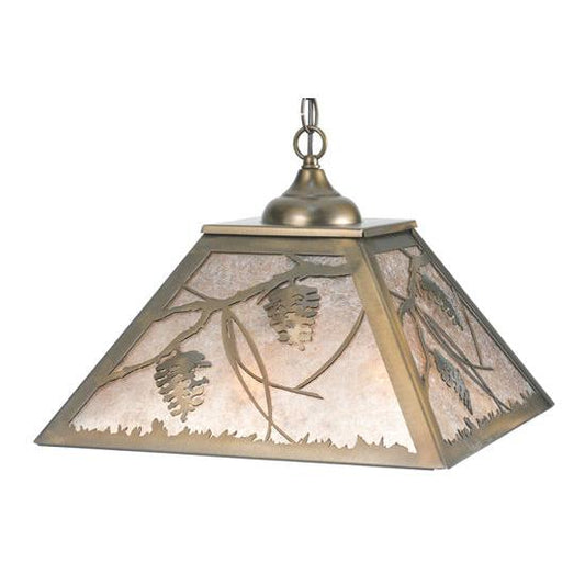 Meyda Lighting Whispering Pines 22" 2-Light Antique Copper Pendant Light With Silver Mica Shade Glass