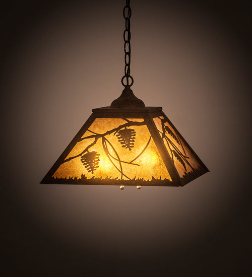 Meyda Lighting Whispering Pines 22" 2-Light Coffee Bean Pendant Light With Amber Mica Shade Glass