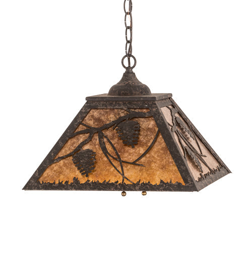 Meyda Lighting Whispering Pines 22" 2-Light Coffee Bean Pendant Light With Amber Mica Shade Glass