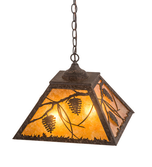 Meyda Lighting Whispering Pines 22" 2-Light Coffee Bean Pendant Light With Amber Mica Shade Glass