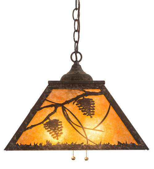 Meyda Lighting Whispering Pines 22" 2-Light Coffee Bean Pendant Light With Amber Mica Shade Glass
