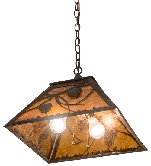 Meyda Lighting Whispering Pines 22" 2-Light Coffee Bean Pendant Light With Amber Mica Shade Glass