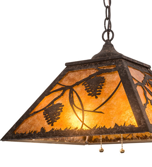 Meyda Lighting Whispering Pines 22" 2-Light Coffee Bean Pendant Light With Amber Mica Shade Glass