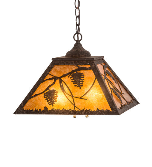 Meyda Lighting Whispering Pines 22" 2-Light Coffee Bean Pendant Light With Amber Mica Shade Glass