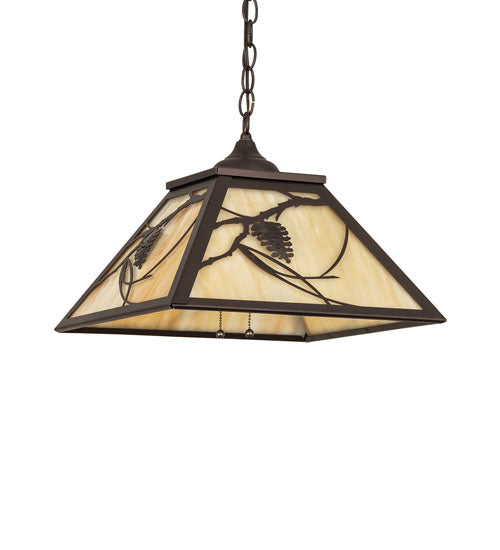 Meyda Lighting Whispering Pines 22" 2-Light Mahogany Bronze Pendant Light With Beige Ripple Shade Glass