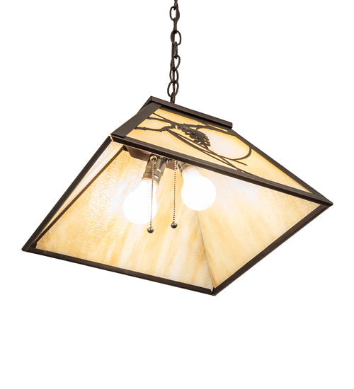Meyda Lighting Whispering Pines 22" 2-Light Mahogany Bronze Pendant Light With Beige Ripple Shade Glass