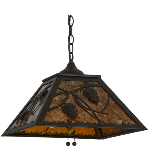 Meyda Lighting Whispering Pines 22" 2-Light Oil Rubbed Bronze Pendant Light With Amber Mica Shade Glass