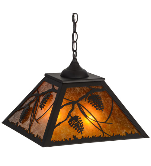 Meyda Lighting Whispering Pines 22" 2-Light Oil Rubbed Bronze Pendant Light With Amber Mica Shade Glass