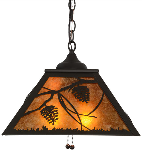 Meyda Lighting Whispering Pines 22" 2-Light Oil Rubbed Bronze Pendant Light With Amber Mica Shade Glass