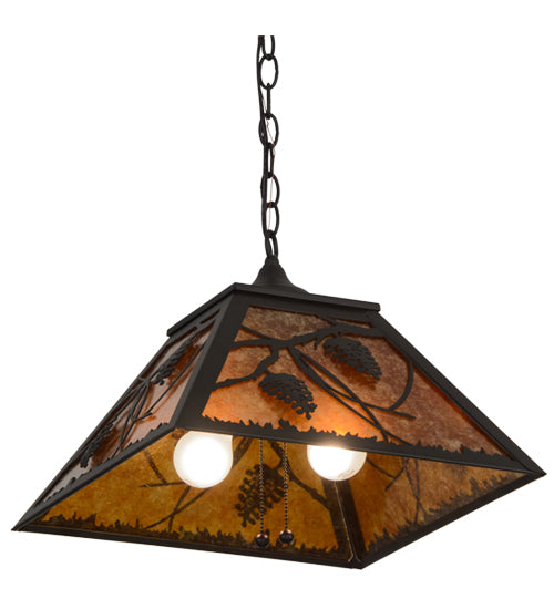 Meyda Lighting Whispering Pines 22" 2-Light Oil Rubbed Bronze Pendant Light With Amber Mica Shade Glass