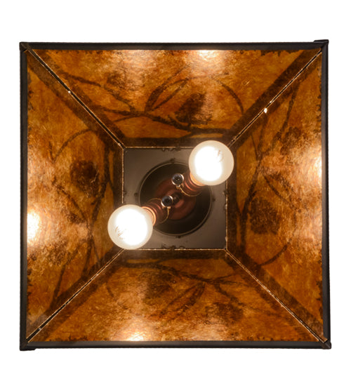 Meyda Lighting Whispering Pines 22" 2-Light Oil Rubbed Bronze Pendant Light With Amber Mica Shade Glass