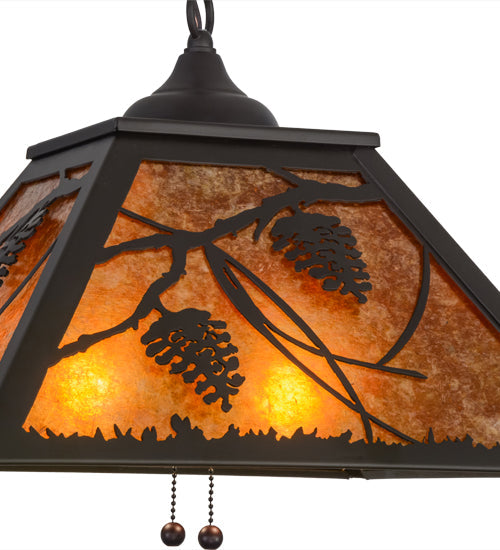 Meyda Lighting Whispering Pines 22" 2-Light Oil Rubbed Bronze Pendant Light With Amber Mica Shade Glass