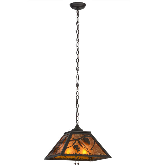 Meyda Lighting Whispering Pines 22" 2-Light Oil Rubbed Bronze Pendant Light With Amber Mica Shade Glass