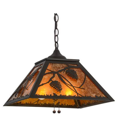Meyda Lighting Whispering Pines 22" 2-Light Oil Rubbed Bronze Pendant Light With Amber Mica Shade Glass