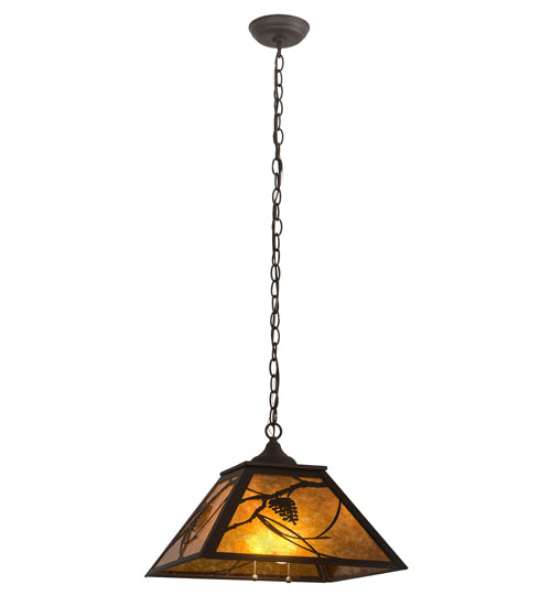 Meyda Lighting Whispering Pines 22" 2-Light Oil Rubbed Bronze Pines Pendant Light With Amber Mica Shade Glass