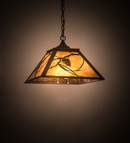Meyda Lighting Whispering Pines 22" 2-Light Oil Rubbed Bronze Pines Pendant Light With Amber Mica Shade Glass