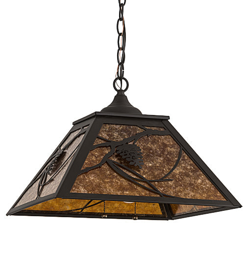 Meyda Lighting Whispering Pines 22" 2-Light Oil Rubbed Bronze Pines Pendant Light With Amber Mica Shade Glass