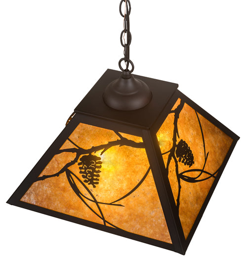 Meyda Lighting Whispering Pines 22" 2-Light Oil Rubbed Bronze Pines Pendant Light With Amber Mica Shade Glass