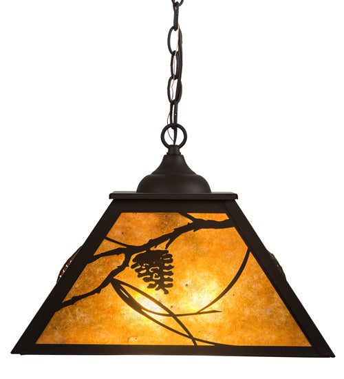Meyda Lighting Whispering Pines 22" 2-Light Oil Rubbed Bronze Pines Pendant Light With Amber Mica Shade Glass