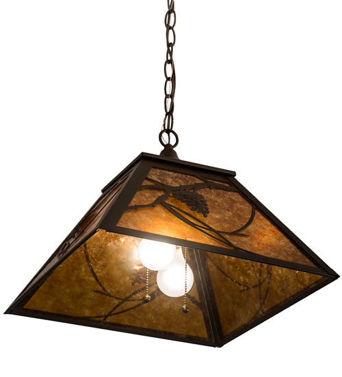 Meyda Lighting Whispering Pines 22" 2-Light Oil Rubbed Bronze Pines Pendant Light With Amber Mica Shade Glass