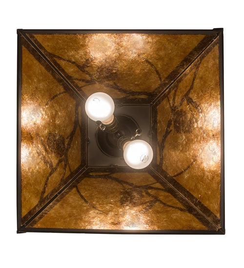 Meyda Lighting Whispering Pines 22" 2-Light Oil Rubbed Bronze Pines Pendant Light With Amber Mica Shade Glass