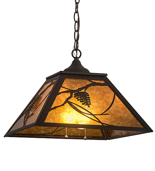 Meyda Lighting Whispering Pines 22" 2-Light Oil Rubbed Bronze Pines Pendant Light With Amber Mica Shade Glass