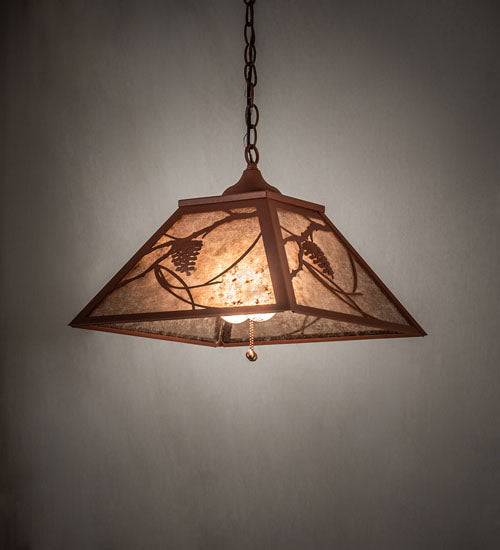 Meyda Lighting Whispering Pines 22" 2-Light Rust Pendant Light With Silver Mica Shade Glass