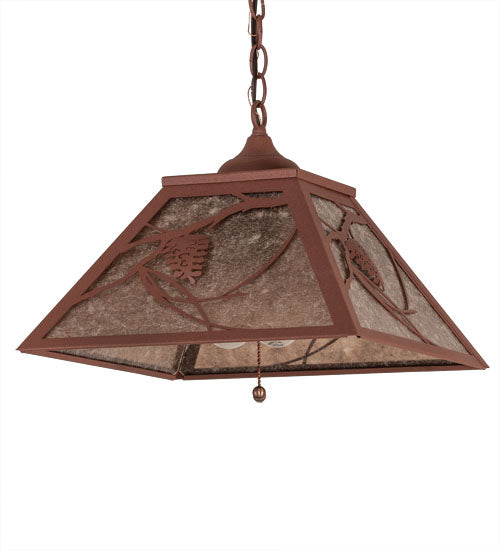 Meyda Lighting Whispering Pines 22" 2-Light Rust Pendant Light With Silver Mica Shade Glass
