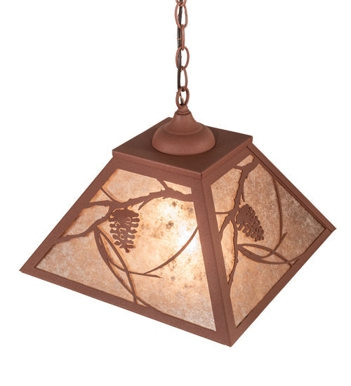 Meyda Lighting Whispering Pines 22" 2-Light Rust Pendant Light With Silver Mica Shade Glass