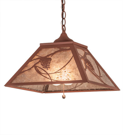 Meyda Lighting Whispering Pines 22" 2-Light Rust Pendant Light With Silver Mica Shade Glass