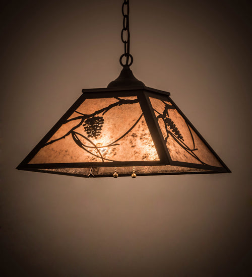 Meyda Lighting Whispering Pines 22" 2-Light Textured Black Pendant Light With Silver Mica Shade Glass