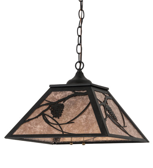 Meyda Lighting Whispering Pines 22" 2-Light Textured Black Pendant Light With Silver Mica Shade Glass