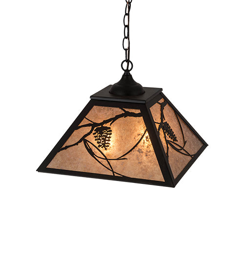 Meyda Lighting Whispering Pines 22" 2-Light Textured Black Pendant Light With Silver Mica Shade Glass
