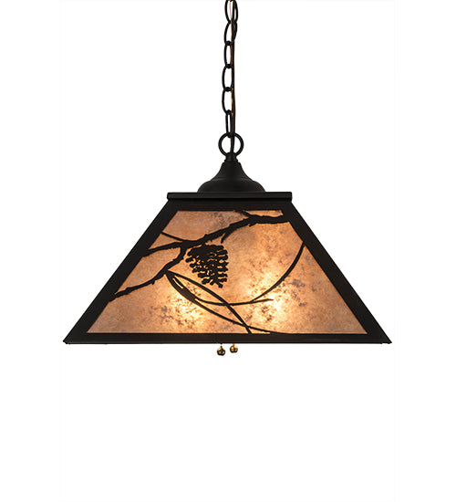 Meyda Lighting Whispering Pines 22" 2-Light Textured Black Pendant Light With Silver Mica Shade Glass
